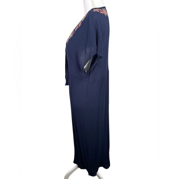 Johnny Was Embroidered Kaftan Kimono Maxi Dress Bohemian Navy Medium - Picture 5 of 11